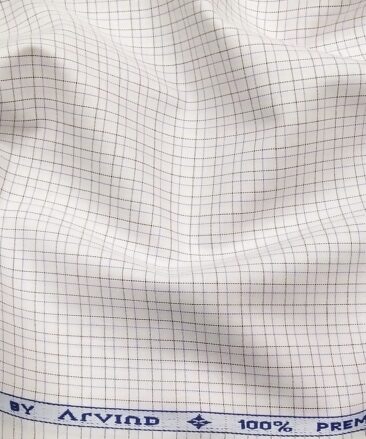 Arvind Men's White 100% Premium Cotton Purple & Brown Checks Shirt Fabric (1.60 M)