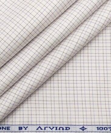 Arvind Men's White 100% Premium Cotton Purple & Brown Checks Shirt Fabric (1.60 M)