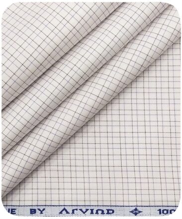 Arvind Men's White 100% Premium Cotton Purple & Brown Checks Shirt Fabric (1.60 M)