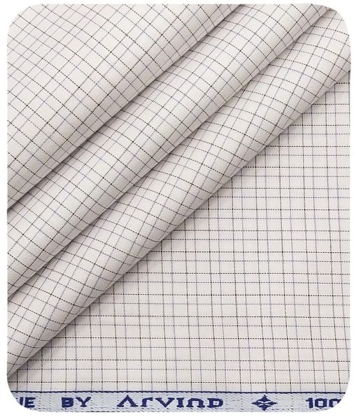 Arvind Men's White 100% Premium Cotton Purple & Brown Checks Shirt Fabric (1.60 M)