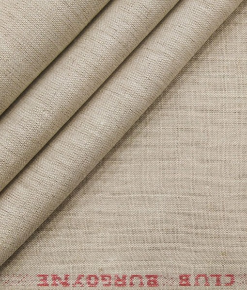 Burgoyne Men's Oat Beige 100% Irish Linen Self Design Unstitched Suiting Fabric (3 Meter)