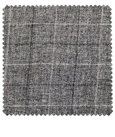 Burgoyne Men's Grey Checks 100% Irish Linen Unstitched Suiting Fabric (3 Meter)