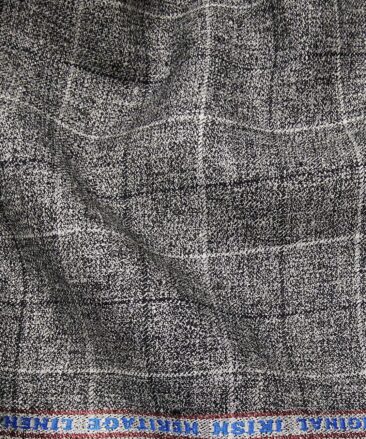 Burgoyne Men's Grey Checks 100% Irish Linen Unstitched Suiting Fabric (3 Meter)