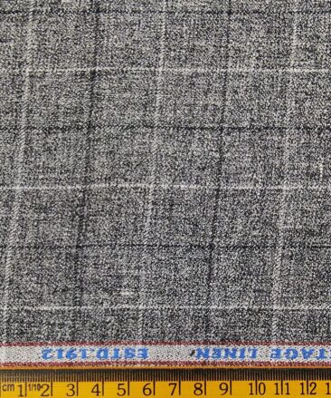 Burgoyne Men's Grey Checks 100% Irish Linen Unstitched Suiting Fabric (3 Meter)