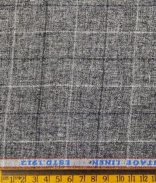 Burgoyne Men's Grey Checks 100% Irish Linen Unstitched Suiting Fabric (3 Meter)