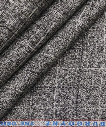 Burgoyne Men's Grey Checks 100% Irish Linen Unstitched Suiting Fabric (3 Meter)