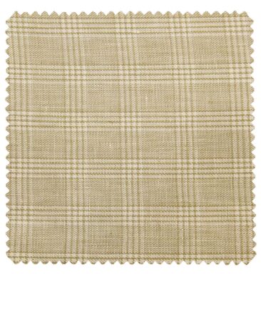 J.Hampstead Men's Beige Broad 40 LEA 100% European Linen Self Checks Unstitched Suiting Fabric (3 Meter)