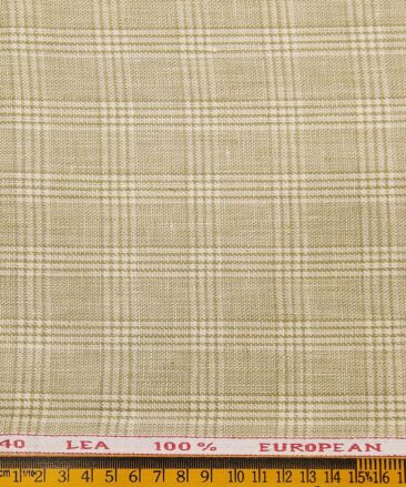 J.Hampstead Men's Beige Broad 40 LEA 100% European Linen Self Checks Unstitched Suiting Fabric (3 Meter)