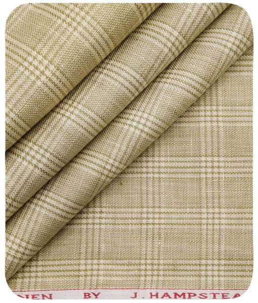 J.Hampstead Men's Beige Broad 40 LEA 100% European Linen Self Checks Unstitched Suiting Fabric - Image 5