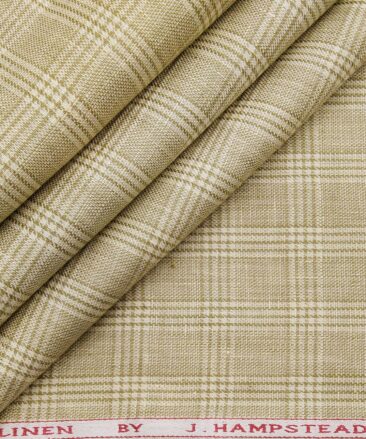 J.Hampstead Men's Beige Broad 40 LEA 100% European Linen Self Checks Unstitched Suiting Fabric (3 Meter)