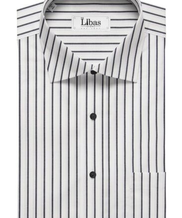 Monza Men's White 100% Giza Cotton Black Stripes Shirt Fabric (1.60 M)