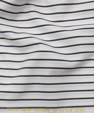 Monza Men's White 100% Giza Cotton Black Stripes Shirt Fabric (1.60 M)