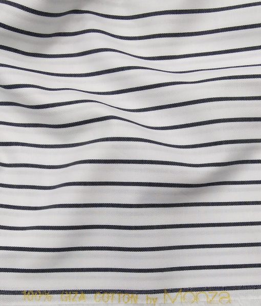 Monza Men's White 100% Giza Cotton Black Stripes Shirt Fabric (1.60 M)