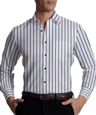 Monza Men's White 100% Giza Cotton Black Stripes Shirt Fabric (1.60 M)