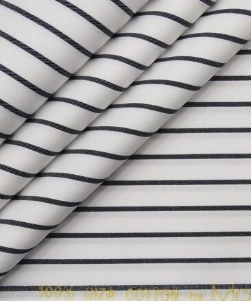 Monza Men's White 100% Giza Cotton Black Stripes Shirt Fabric (1.60 M)