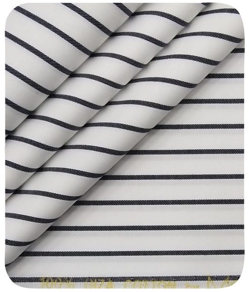 Monza Men's White 100% Giza Cotton Black Stripes Shirt Fabric (1.60 M)