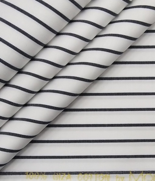 Monza Men's White 100% Giza Cotton Black Stripes Shirt Fabric (1.60 M)