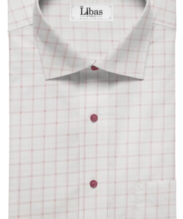 Raymond Men's White 100% Egyptian Giza Cotton Red Checks Shirting Fabric (1.80 Meter)