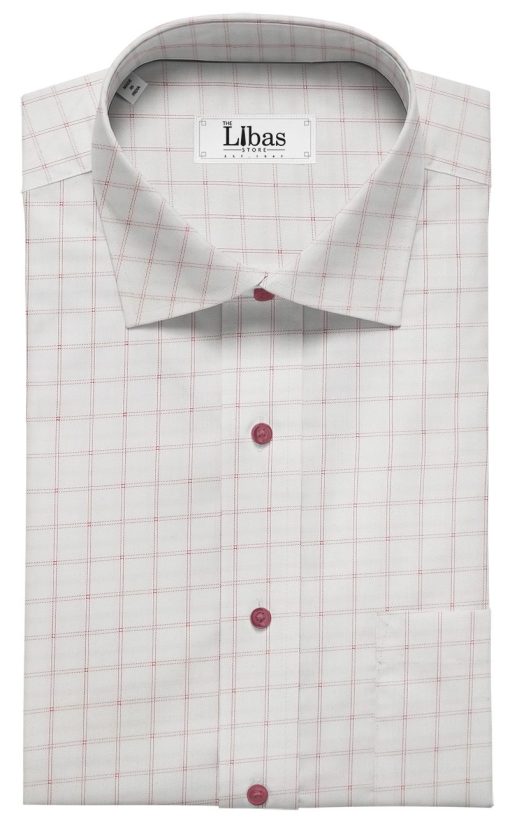 Raymond Men's White 100% Egyptian Giza Cotton Red Checks Shirting Fabric (1.80 Meter)