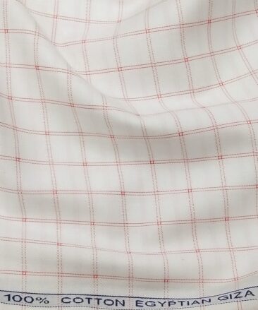 Raymond Men's White 100% Egyptian Giza Cotton Red Checks Shirting Fabric (1.80 Meter)