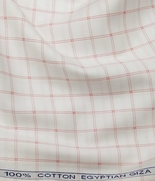 Raymond Men's White 100% Egyptian Giza Cotton Red Checks Shirting Fabric (1.80 Meter)