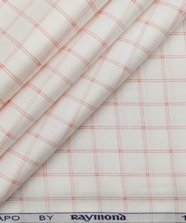 Raymond Men's White 100% Egyptian Giza Cotton Red Checks Shirting Fabric