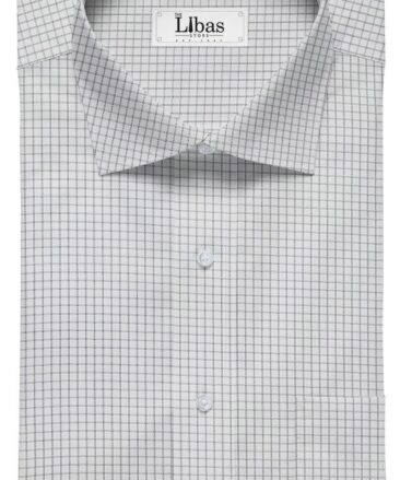 Raymond Men's White Polyester Cotton Black Checks Shirting Fabric (1.80 Meter)