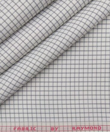 Raymond Men's White Polyester Cotton Black Checks Shirting Fabric (1.80 Meter)