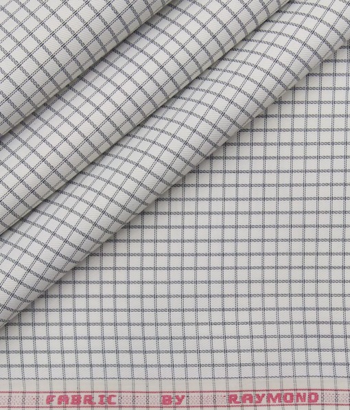 Raymond Men's White Polyester Cotton Black Checks Shirting Fabric (1.80 Meter)