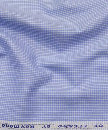 Raymond Men's Sky Blue Polyester Cotton Micro Checks Shirting Fabric (1.80 Meter)