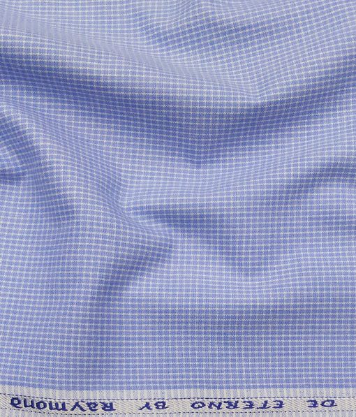 Raymond Men's Sky Blue Polyester Cotton Micro Checks Shirting Fabric (1.80 Meter)