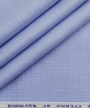 Raymond Men's Sky Blue Polyester Cotton Micro Checks Shirting Fabric (1.80 Meter)