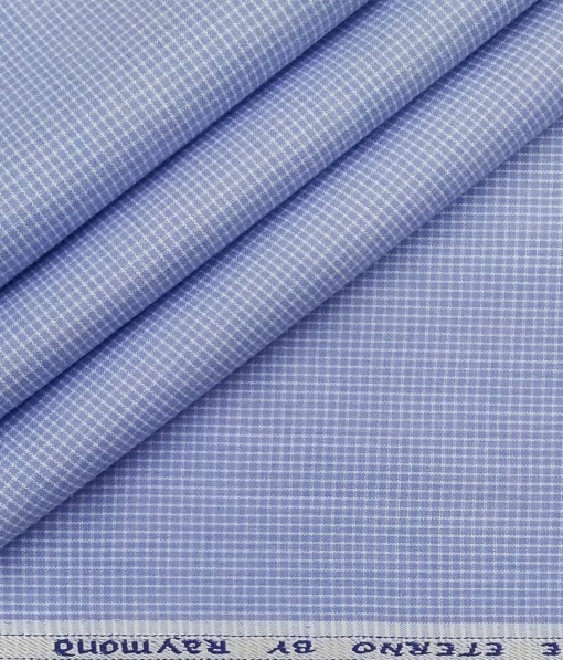 Raymond Men's Sky Blue Polyester Cotton Micro Checks Shirting Fabric (1.80 Meter)