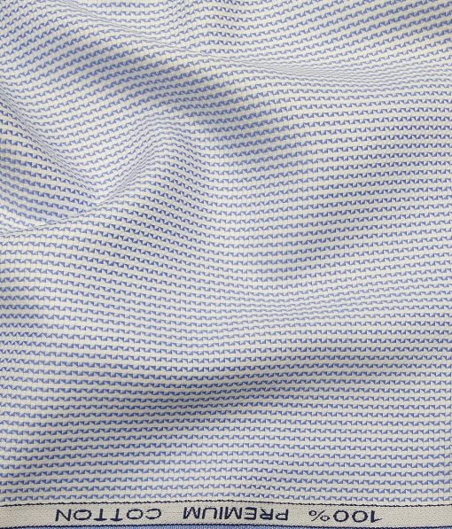 Raymond Men's White 100% Premium Cotton Blue Structured Shirting Fabric (1.80 Meter)