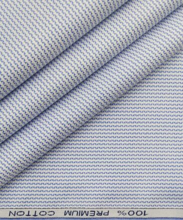 Raymond Men's White 100% Premium Cotton Blue Structured Shirting Fabric (1.80 Meter)