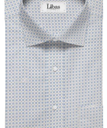 Raymond Men's White 100% Premium Cotton Blue Printed Shirting Fabric (1.80 Meter)