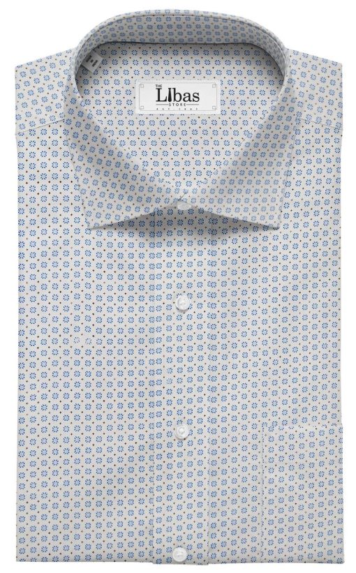 Raymond Men's White 100% Premium Cotton Blue Printed Shirting Fabric (1.80 Meter)