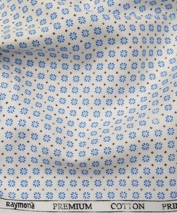 Raymond Men's White 100% Premium Cotton Blue Printed Shirting Fabric (1.80 Meter)