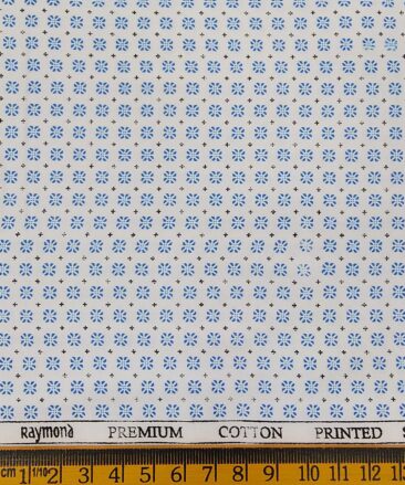 Raymond Men's White 100% Premium Cotton Blue Printed Shirting Fabric (1.80 Meter)