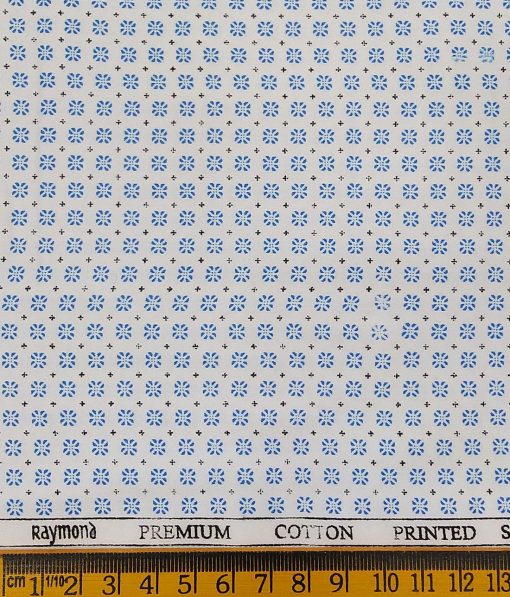 Raymond Men's White 100% Premium Cotton Blue Printed Shirting Fabric (1.80 Meter)