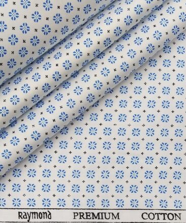 Raymond Men's White 100% Premium Cotton Blue Printed Shirting Fabric