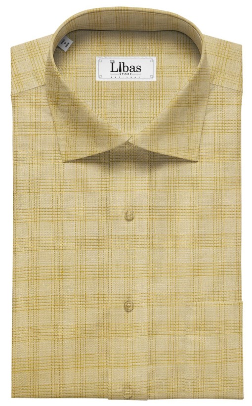 Raymond Men's Egg Nog Beige Pure Linen Self Check Unstitched Shirting Fabric (2.25 Meter)