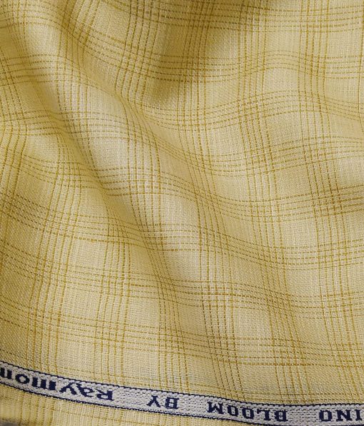 Raymond Men's Egg Nog Beige Pure Linen Self Check Unstitched Shirting Fabric (2.25 Meter)