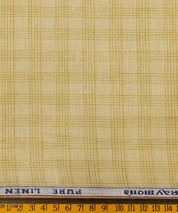 Raymond Men's Egg Nog Beige Pure Linen Self Check Unstitched Shirting Fabric (2.25 Meter)