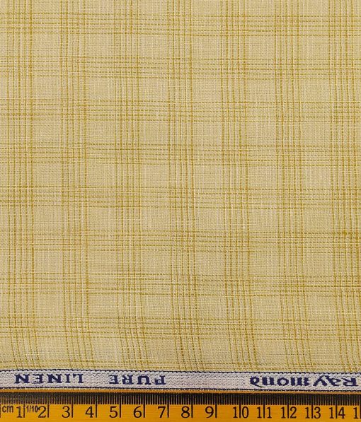 Raymond Men's Egg Nog Beige Pure Linen Self Check Unstitched Shirting Fabric (2.25 Meter)