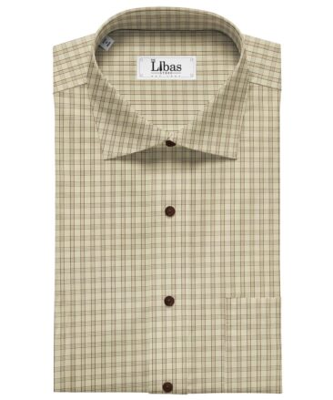 Soktas Men's Beige 100% Cotton Brown Checks Shirt Fabric (1.60 M)