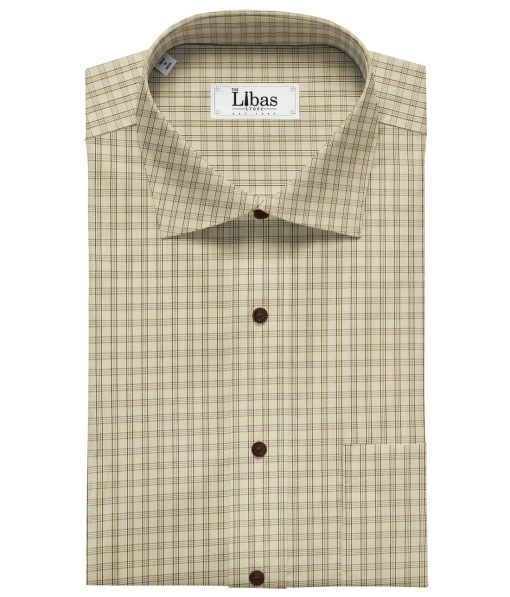 Soktas Men's Beige 100% Cotton Brown Checks Shirt Fabric (1.60 M)