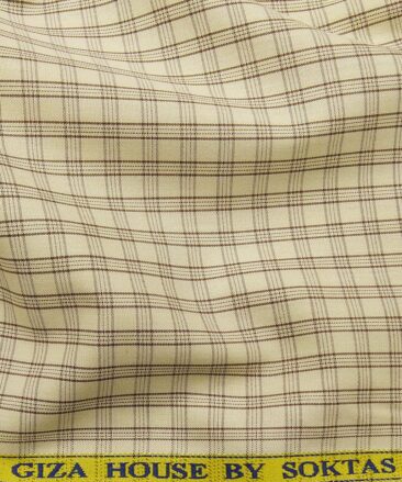 Soktas Men's Beige 100% Cotton Brown Checks Shirt Fabric (1.60 M)