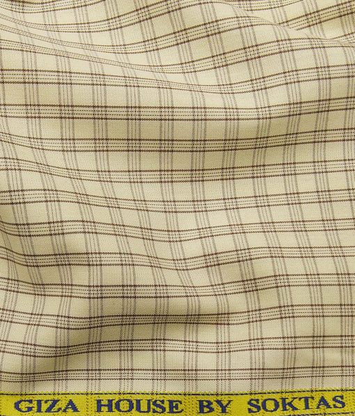 Soktas Men's Beige 100% Cotton Brown Checks Shirt Fabric (1.60 M)