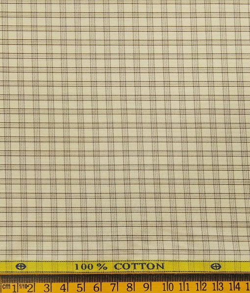 Soktas Men's Beige 100% Cotton Brown Checks Shirt Fabric (1.60 M)